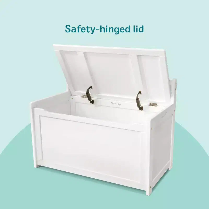 Baúl de Almacenamiento de Juguetes de Madera Blanca con Tapa con Bisagras de Seguridad – Para 1 Niño