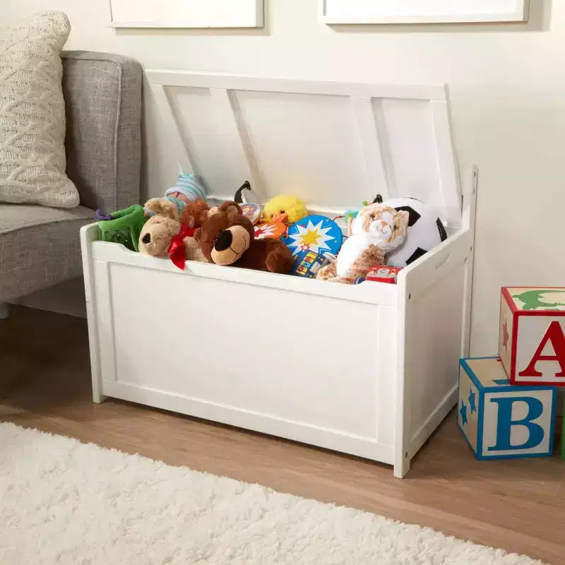 Baúl de Almacenamiento de Juguetes de Madera Blanca con Tapa con Bisagras de Seguridad – Para 1 Niño