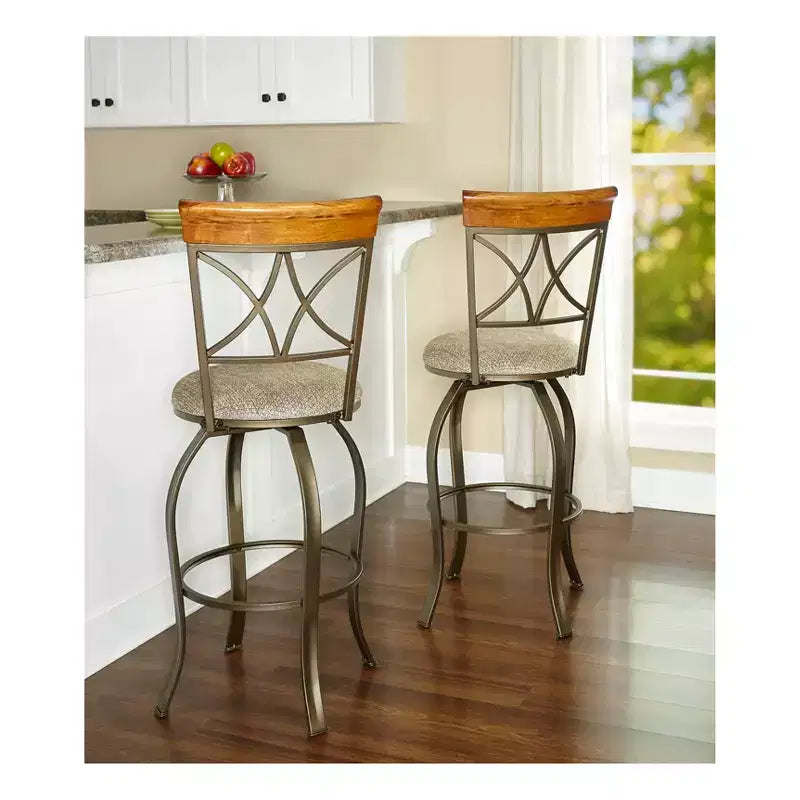 Taburete de bar giratorio con respaldo de rombos en color topo/bronce - 1 asiento