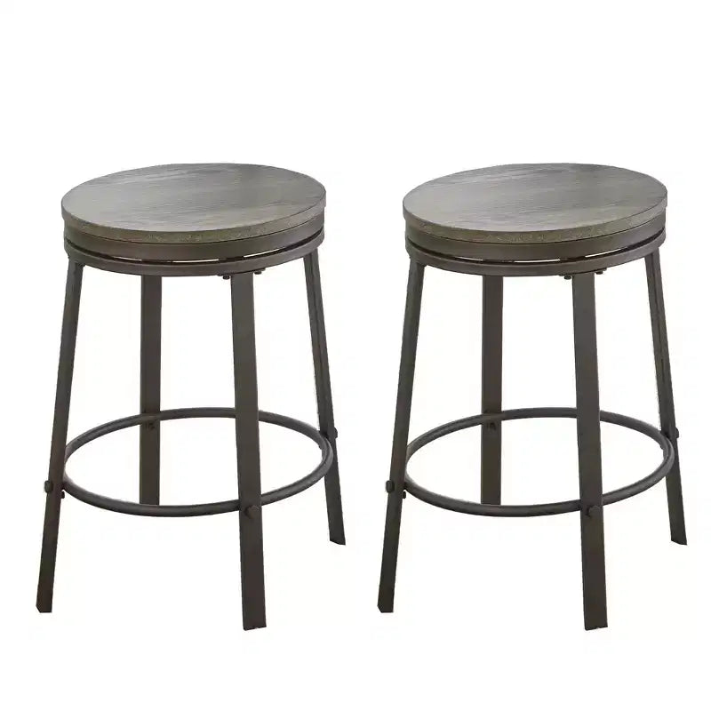 Set of 2 Portland Counter Height Barstool Gray - Steve Silver: Metal, Round, 24" Fixed Height