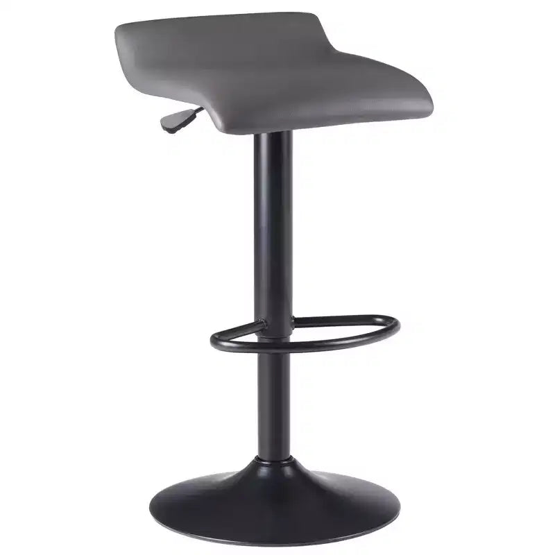 Taburete de Bar Ajustable de Polipiel Gris con Reposapiés, Juego de 2
