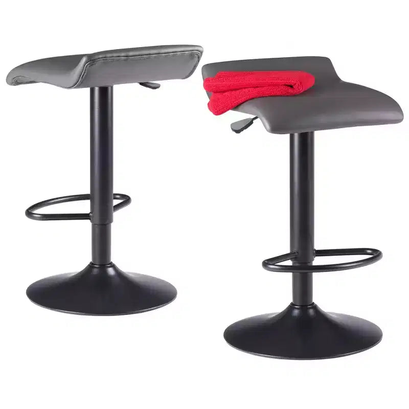 Taburete de Bar Ajustable de Polipiel Gris con Reposapiés, Juego de 2