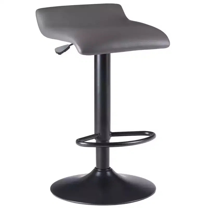 Taburete de Bar Ajustable de Polipiel Gris con Reposapiés, Juego de 2