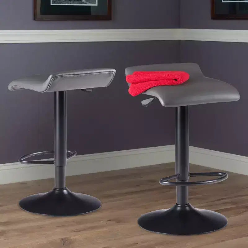 Taburete de Bar Ajustable de Polipiel Gris con Reposapiés, Juego de 2