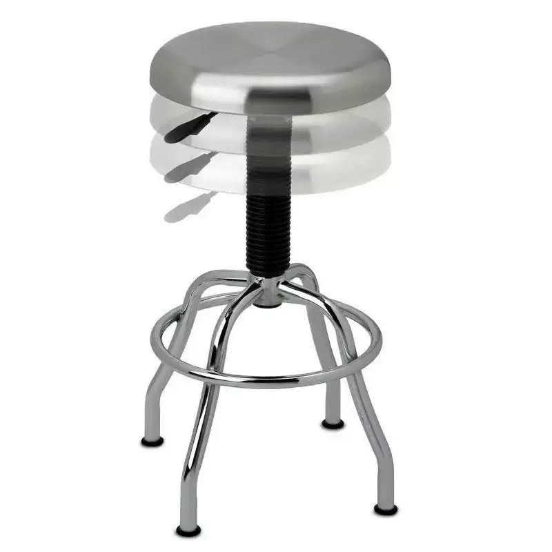 Taburete de bar sin respaldo, de altura ajustable, de acero inoxidable, plateado, para 1 persona