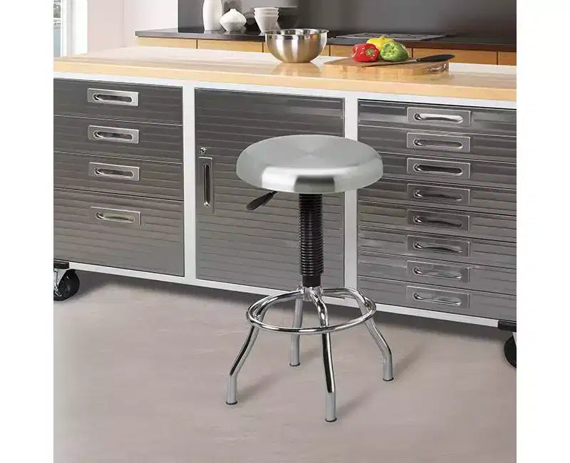 Taburete de bar sin respaldo, de altura ajustable, de acero inoxidable, plateado, para 1 persona