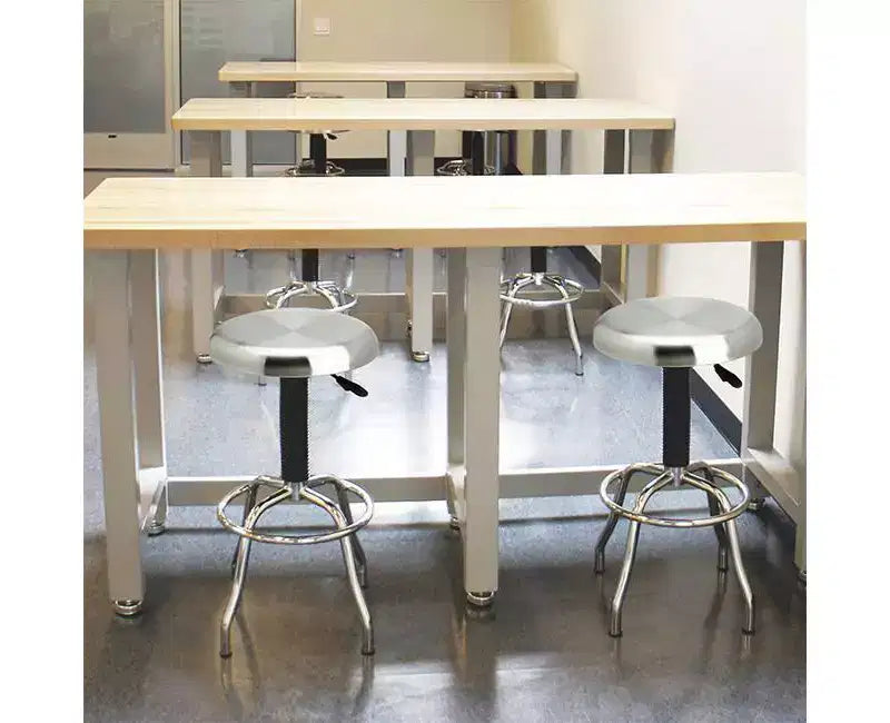 Taburete de bar sin respaldo, de altura ajustable, de acero inoxidable, plateado, para 1 persona