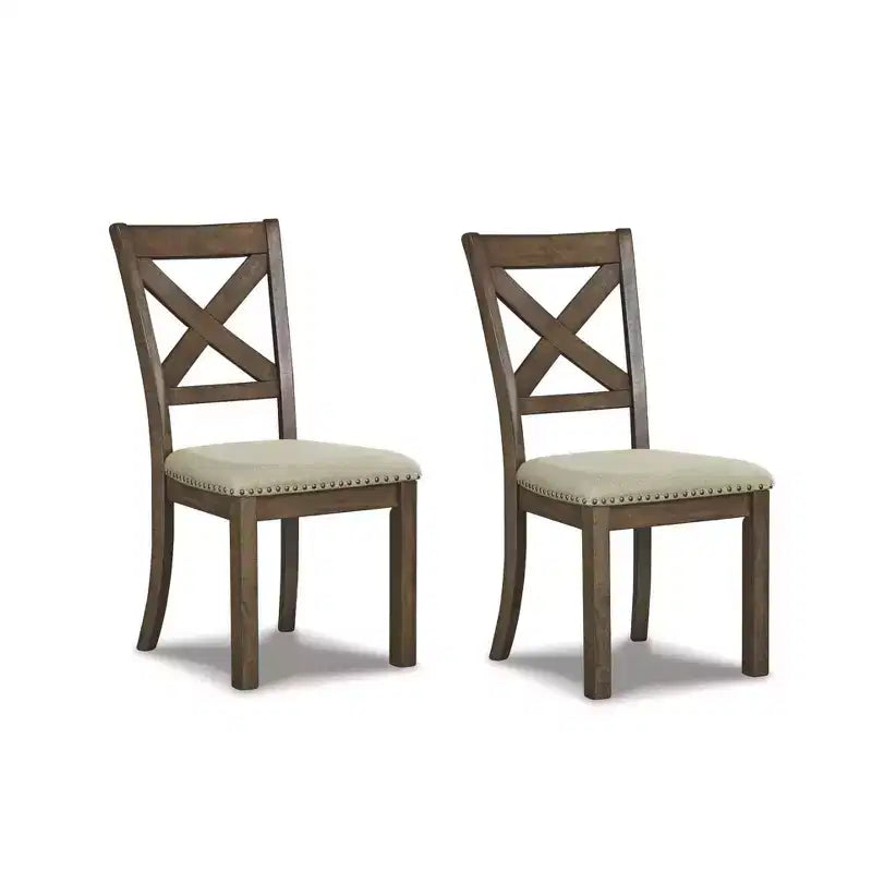 Set of 2 Moriville Dining Upholstered Side Chair Grayish Brown - Signature Design by Ashley: Classic X-Back, Nailhead Trim