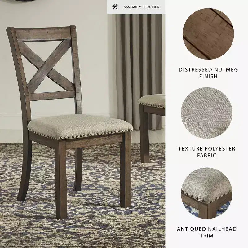 Sillas de comedor tapizadas sin brazos con respaldo en X, de color marrón grisáceo, juego de 2