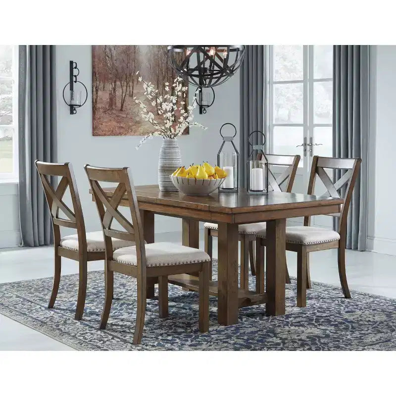 Sillas de comedor tapizadas sin brazos con respaldo en X, de color marrón grisáceo, juego de 2