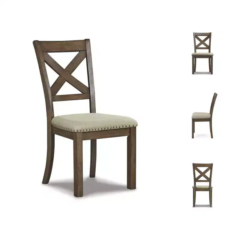 Sillas de comedor tapizadas sin brazos con respaldo en X, de color marrón grisáceo, juego de 2