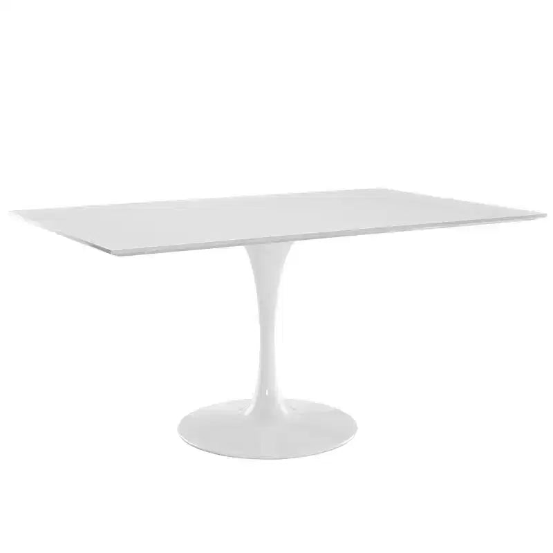 Mesa de comedor rectangular blanca con pedestal, 6 asientos
