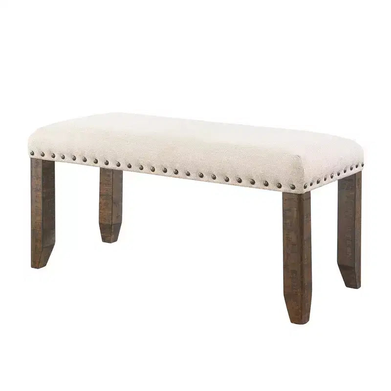 Juego de comedor extensible Smokey Walnut de 6 piezas con sillas tapizadas y banco, para 6 personas