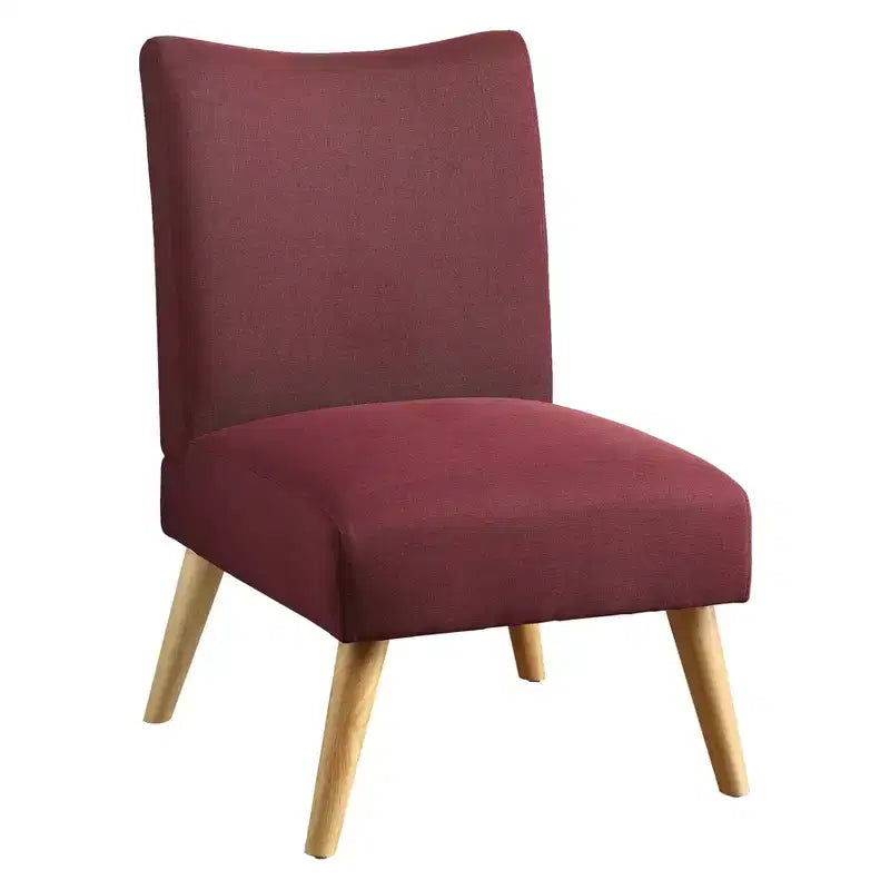 Sillón individual sin brazos tapizado morado — Patas de madera, estilo Mid-Century