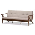 Bianca Mid-Modern Walnut Wood Fabric Tufted 3 Seater Sofa Light Gray - Baxton Studio: Durable Rubberwood Frame, Vintage Style
