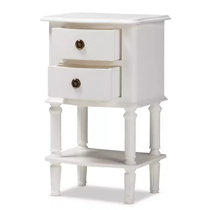 Mesita de Noche Rectangular Blanca de 2 Cajones – 1 Persona
