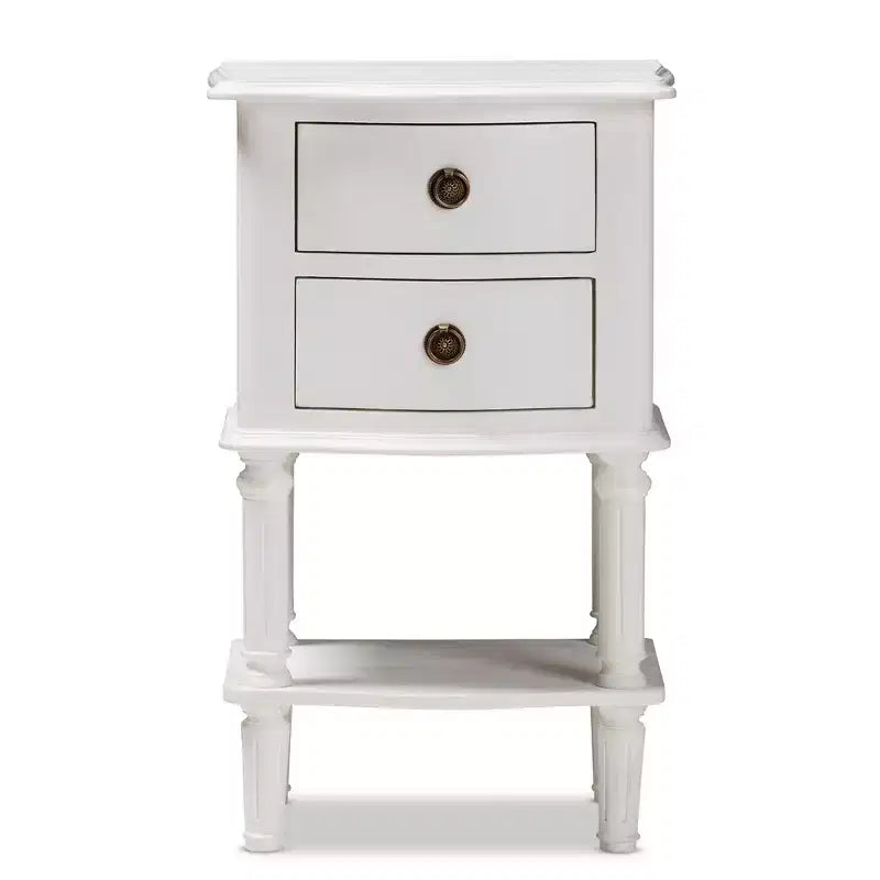 Mesita de Noche Rectangular Blanca de 2 Cajones – 1 Persona