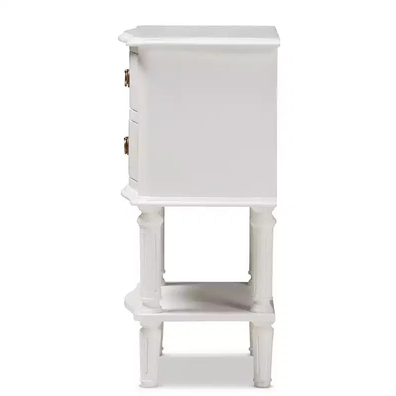 Mesita de Noche Rectangular Blanca de 2 Cajones – 1 Persona