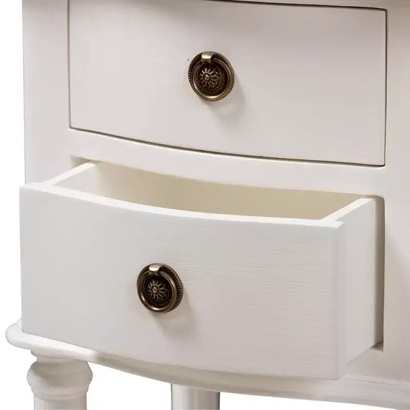 Mesita de Noche Rectangular Blanca de 2 Cajones – 1 Persona