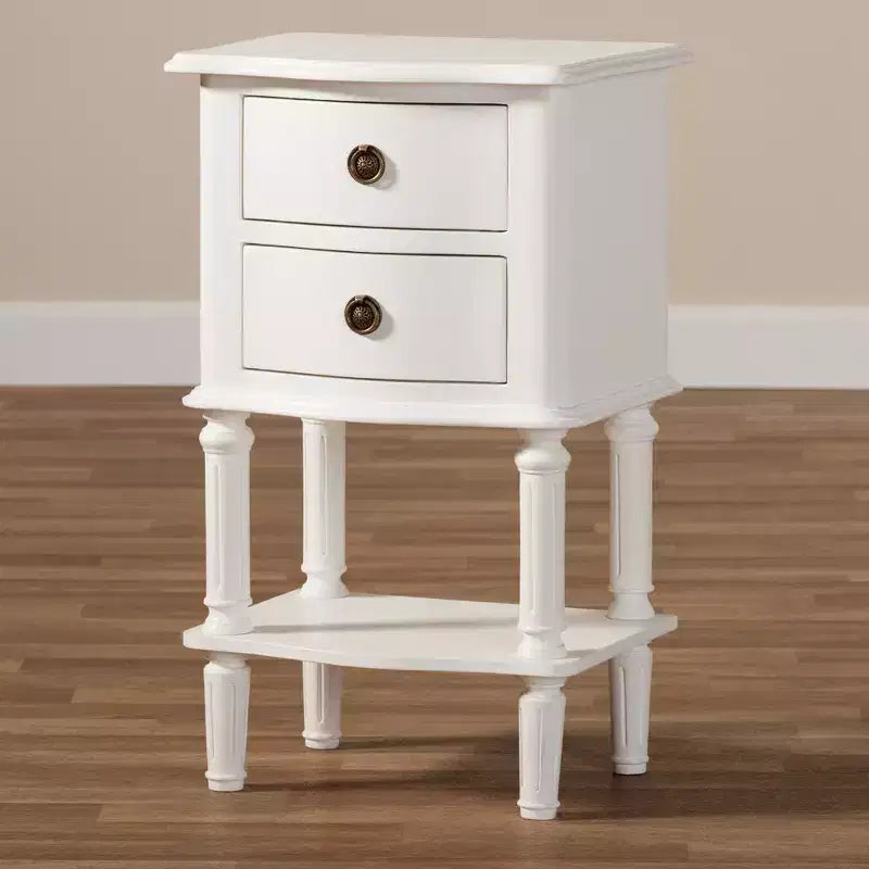 Mesita de Noche Rectangular Blanca de 2 Cajones – 1 Persona