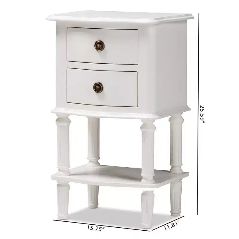 Mesita de Noche Rectangular Blanca de 2 Cajones – 1 Persona