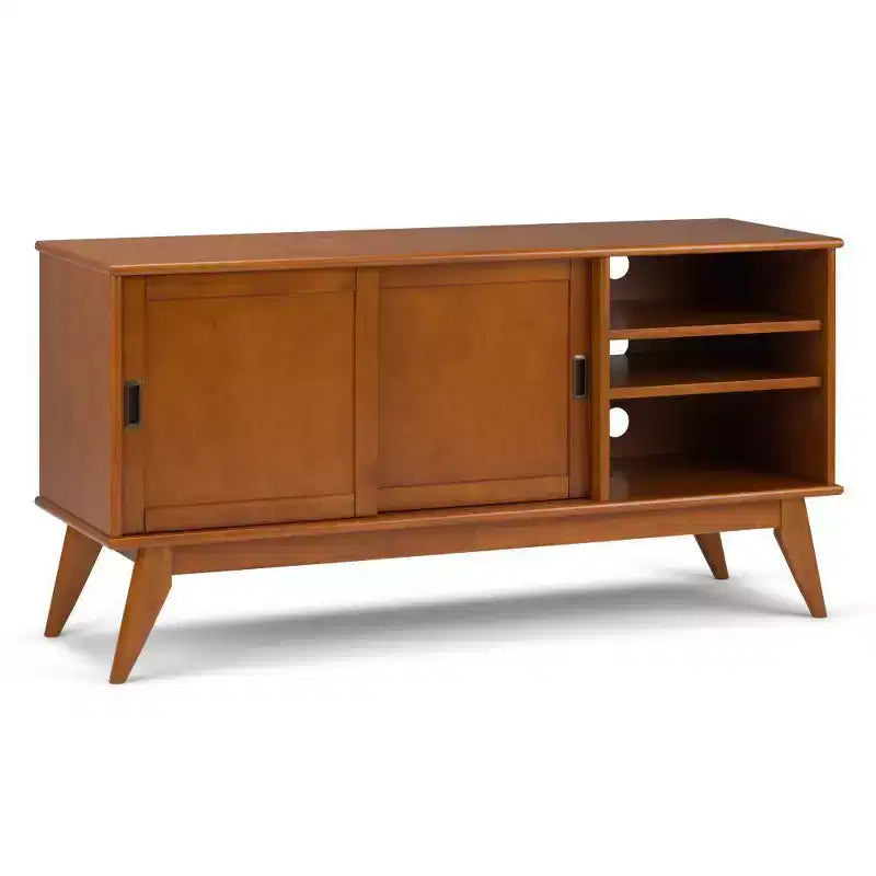 Tierney Solid Hardwood Mid Century Medium TV Stand for TVs up to 66" Dark Brown - WyndenHall: Media Console with Adjustable Shelves