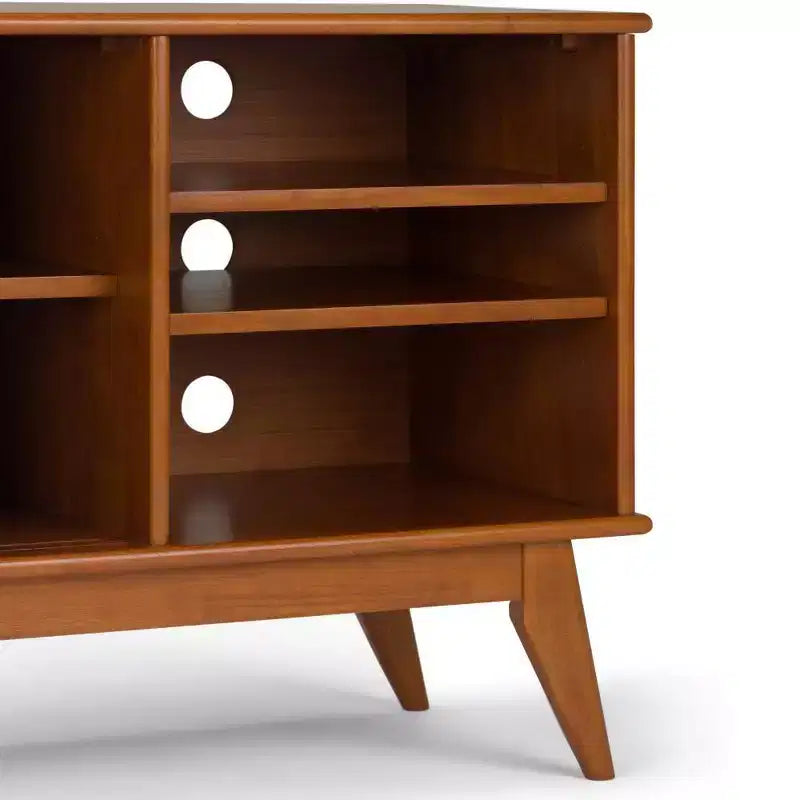 Mueble para TV con puerta corredera de teca marrón para televisores de hasta 66"