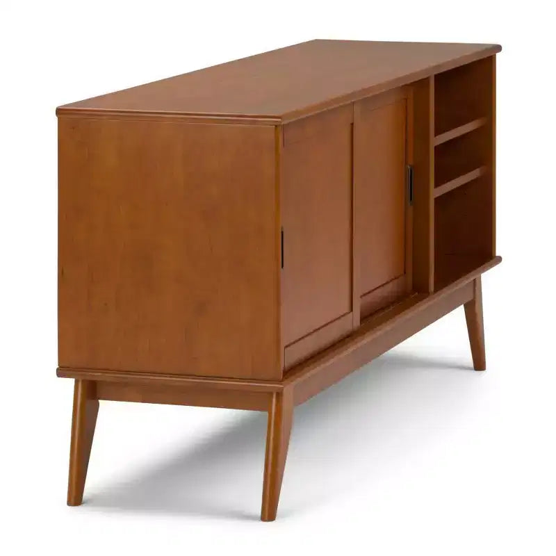 Mueble para TV con puerta corredera de teca marrón para televisores de hasta 66"