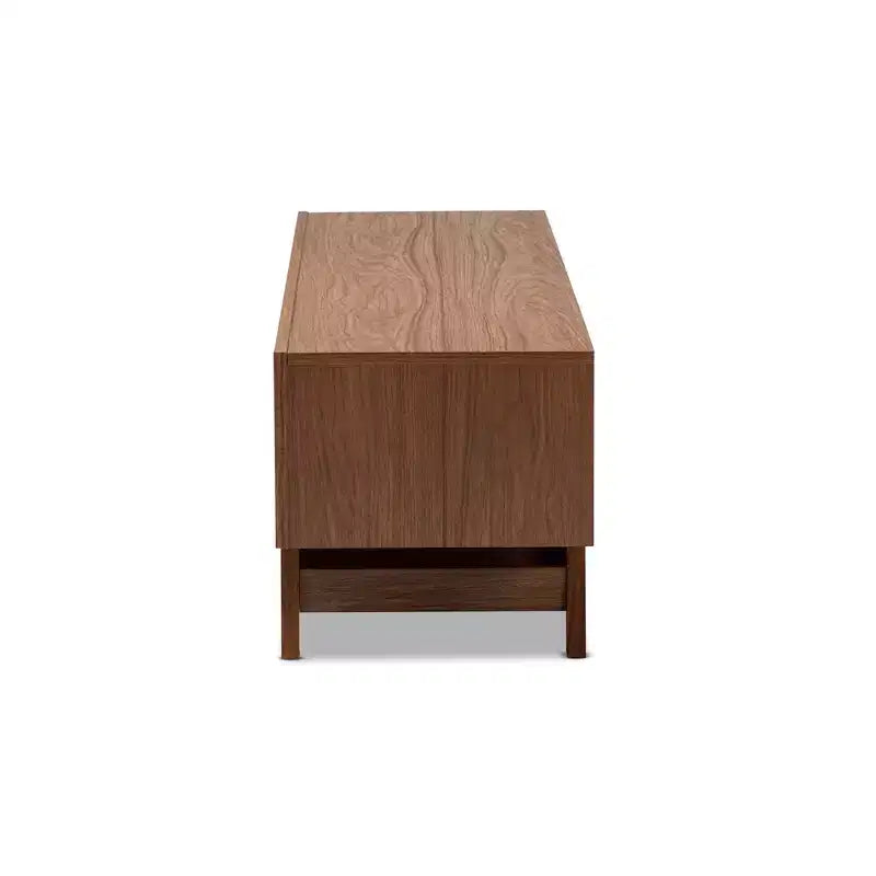 Mueble para TV de 3 cajones, estilo moderno de mediados de siglo, color nogal, para televisores de hasta 60 pulgadas