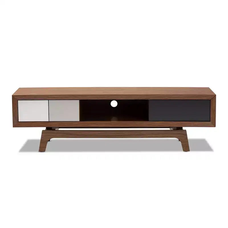 Mueble para TV de 3 cajones, estilo moderno de mediados de siglo, color nogal, para televisores de hasta 60 pulgadas