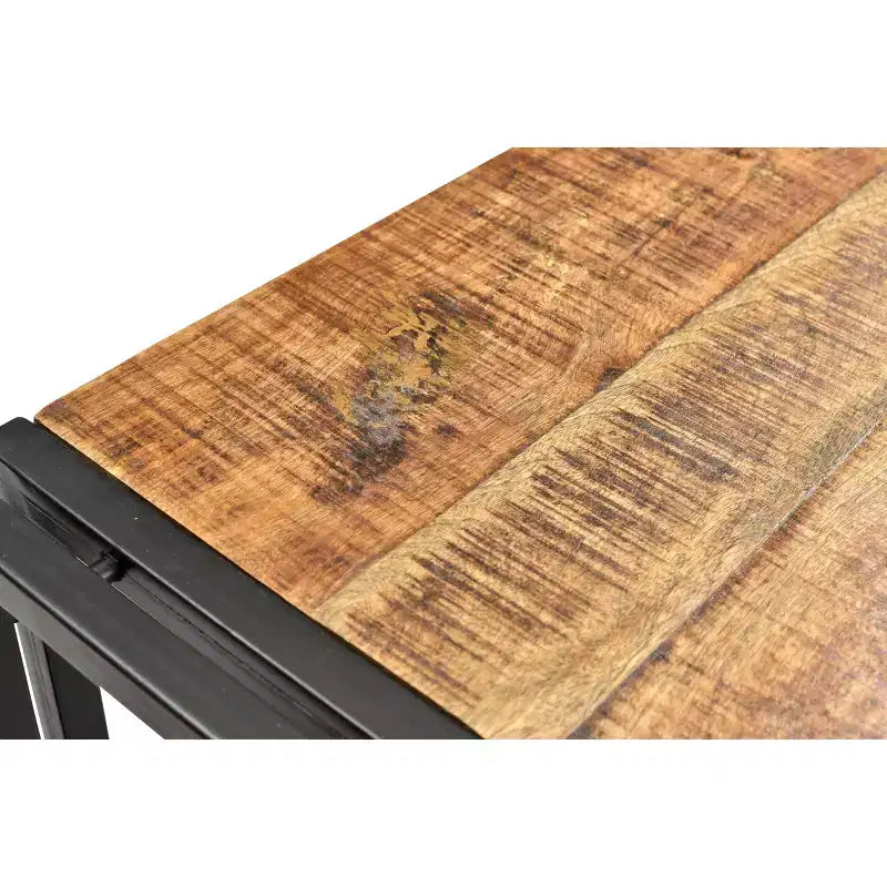 Banco rústico de madera marrón y hierro – 3 asientos