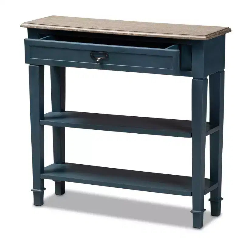Mesa consola rectangular de madera azul y marrón – 1 persona