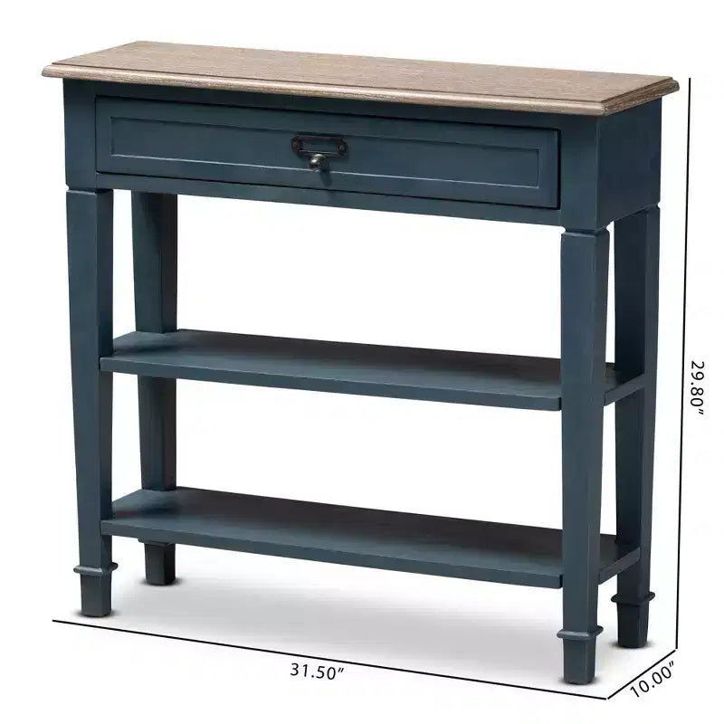 Mesa consola rectangular de madera azul y marrón – 1 persona