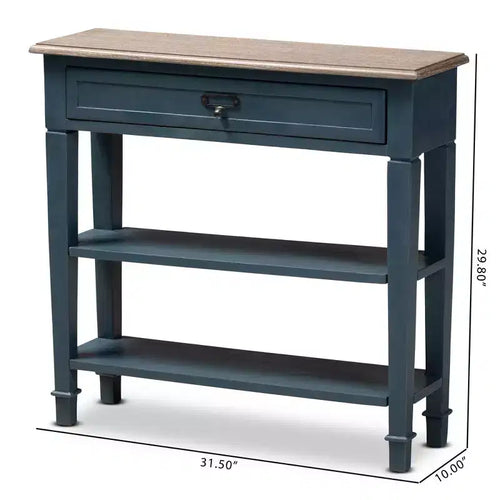 Mesa consola rectangular de madera azul y marrón – 1 persona