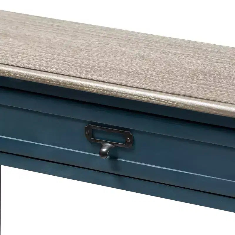 Mesa consola rectangular de madera azul y marrón – 1 persona