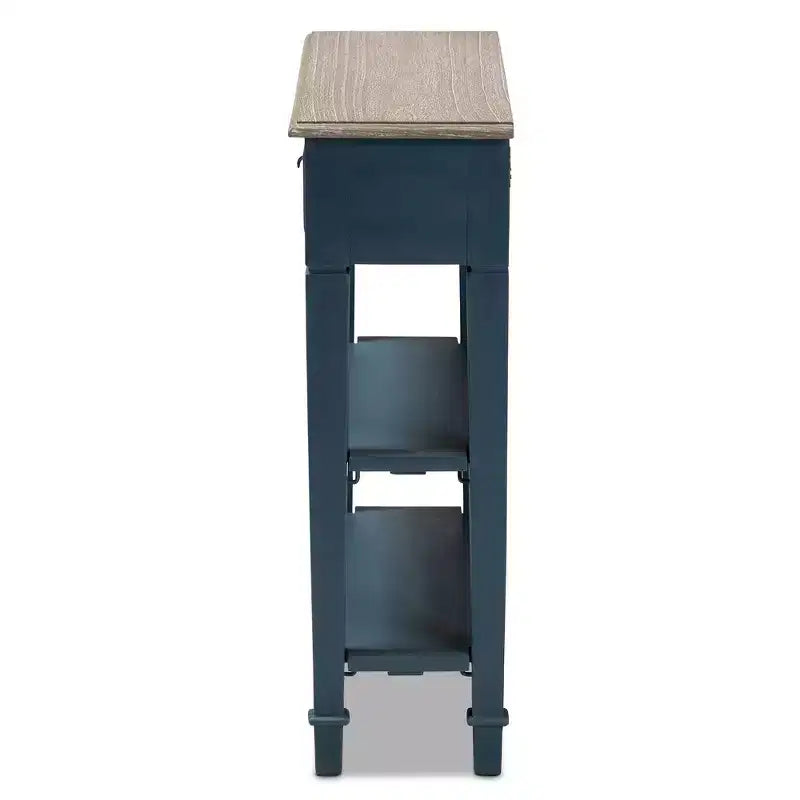 Mesa consola rectangular de madera azul y marrón – 1 persona