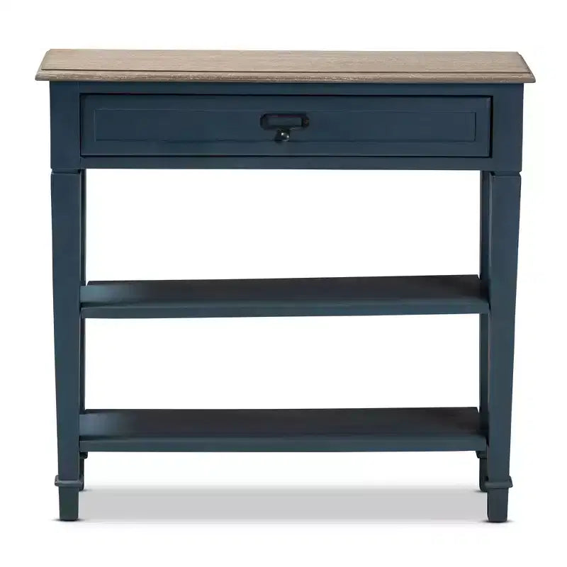 Mesa consola rectangular de madera azul y marrón – 1 persona