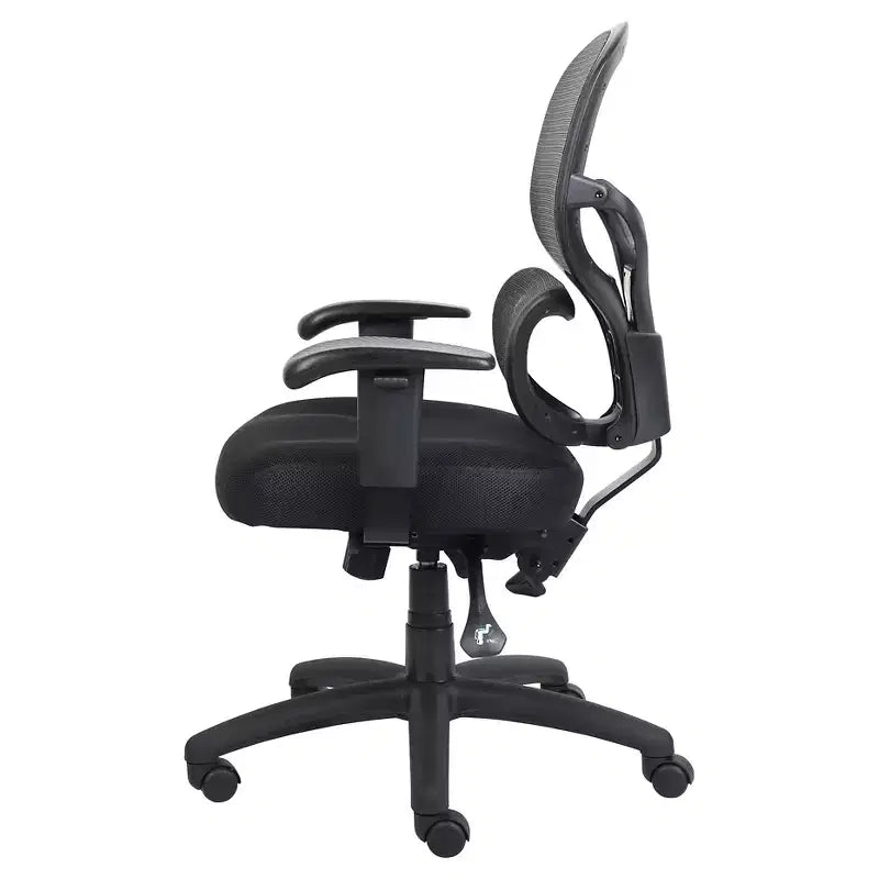 Silla de oficina giratoria con respaldo de malla negra – 1 asiento, brazos ajustables