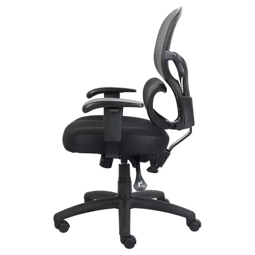 Silla de oficina giratoria con respaldo de malla negra – 1 asiento, brazos ajustables