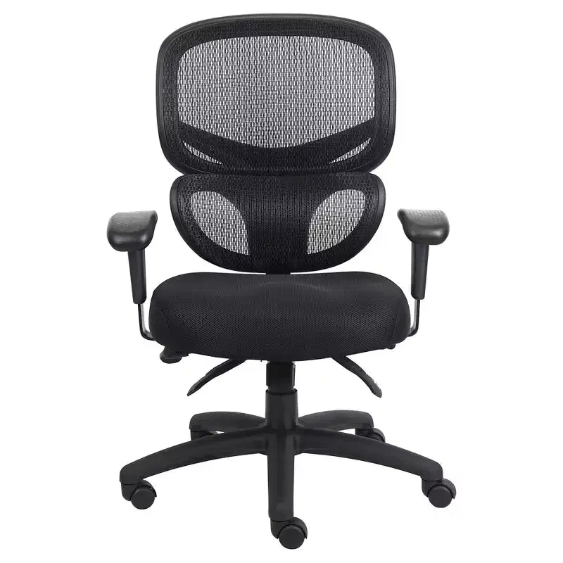 Silla de oficina giratoria con respaldo de malla negra – 1 asiento, brazos ajustables