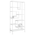 70" Metal Bookcase with Tempered Glass White - EveryRoom: Staggered 9-Shelf Display