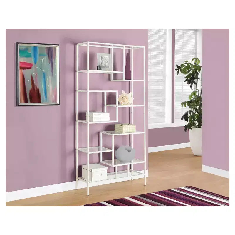 Estantería etagere de 5 niveles de metal blanco y cristal templado