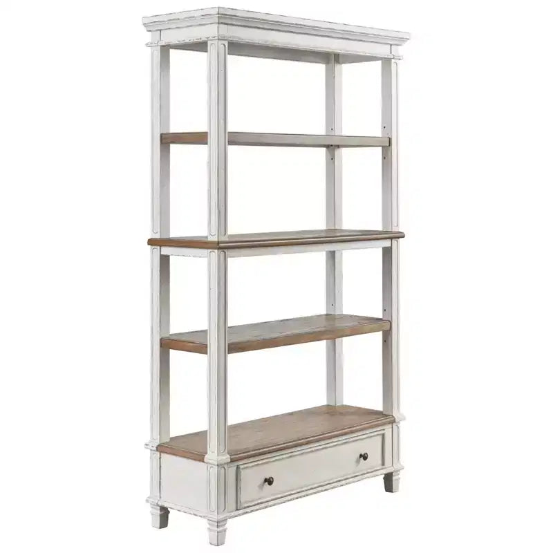 75" Realyn Bookshelf - Signature Design by Ashley: Cottage Style, Antiqued Two-Tone Finish, Open Shelves