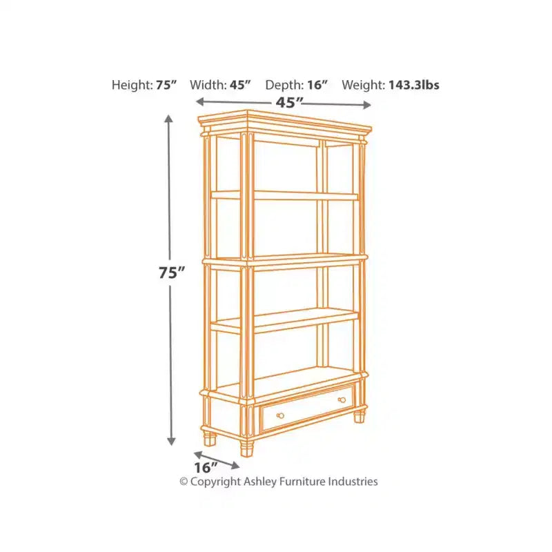 Librería de madera de dos tonos con aspecto envejecido, con cajón y 3 estantes abiertos