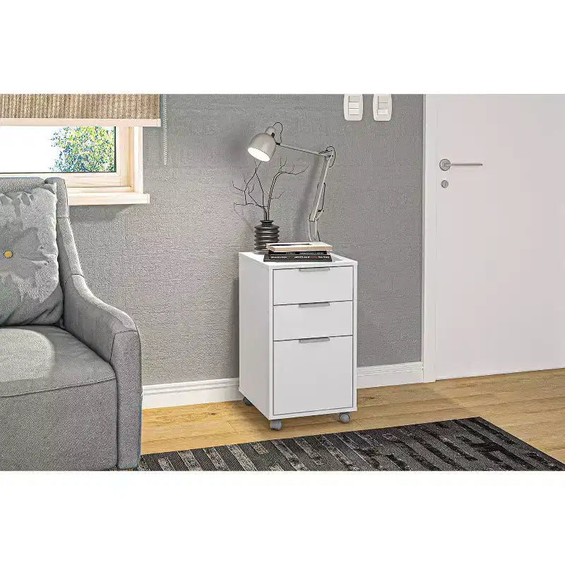 Archivador vertical moderno blanco de 3 cajones para 1 persona