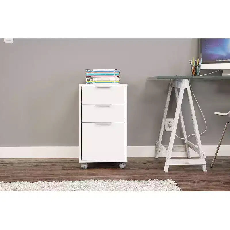 Archivador vertical moderno blanco de 3 cajones para 1 persona