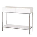 Buylateral Lewis Modern Sofa Table White: High Gloss Finish, Metal Frame, Entryway Storage