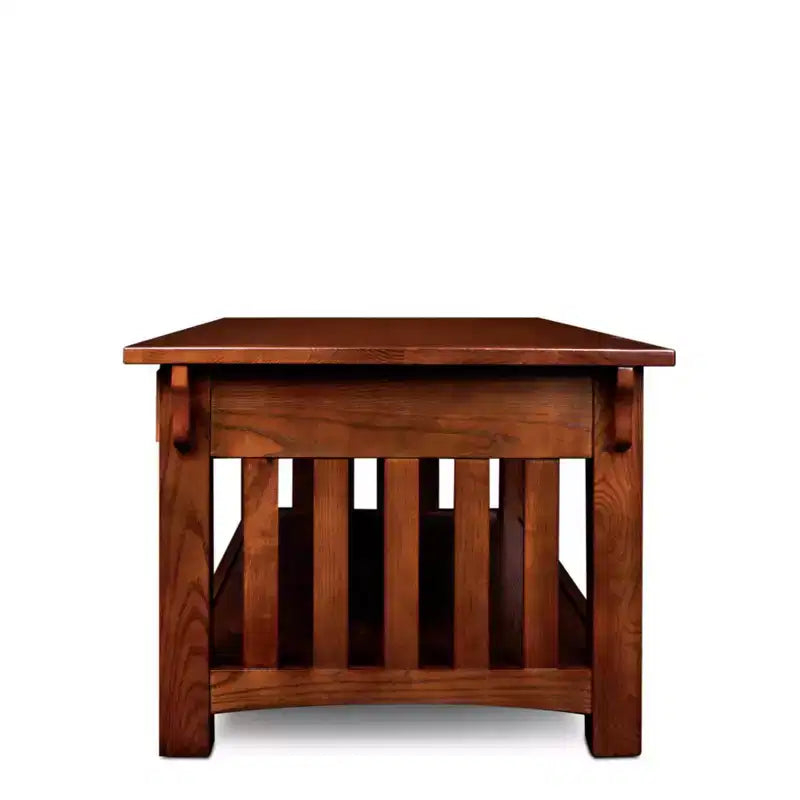 Mesa de centro rectangular marrón con cajones y estante abierto – Para 4 personas