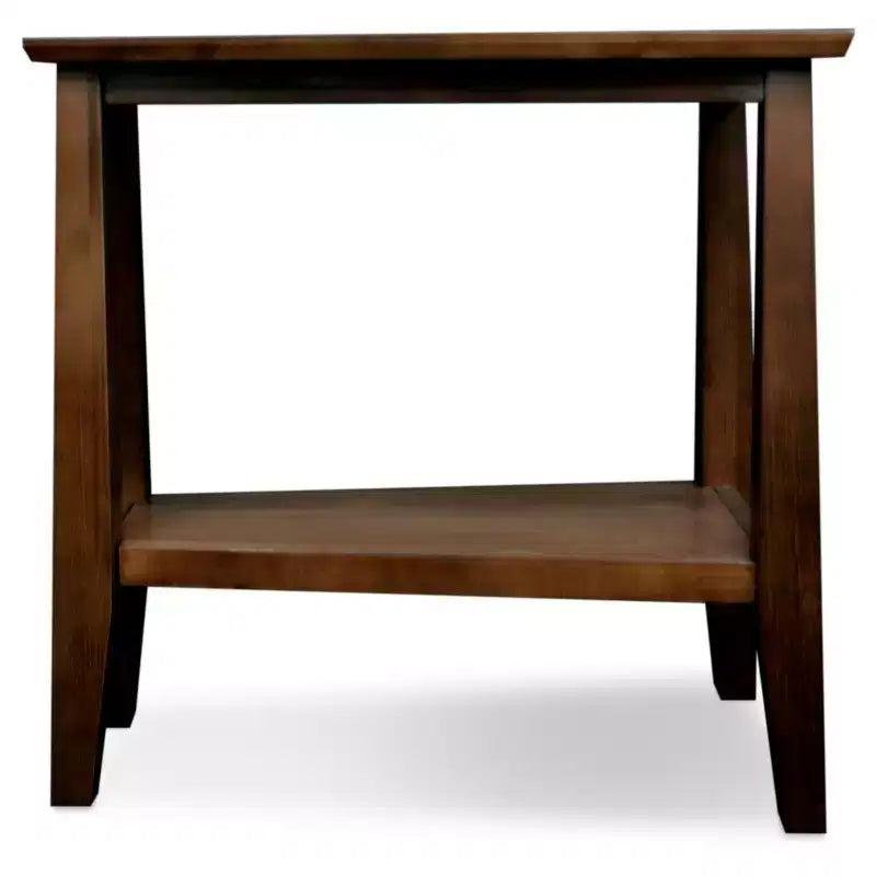 Mesa auxiliar de madera color café con estante, capacidad para 1 persona