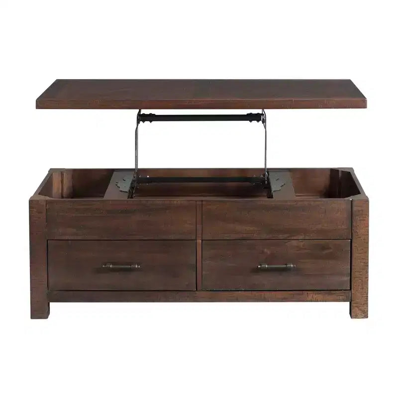Mesa de centro rectangular elevable marrón con cajón de almacenamiento